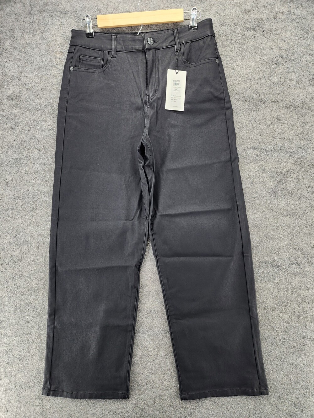 Object Jeans Womens Large Straight Black Coated Belle